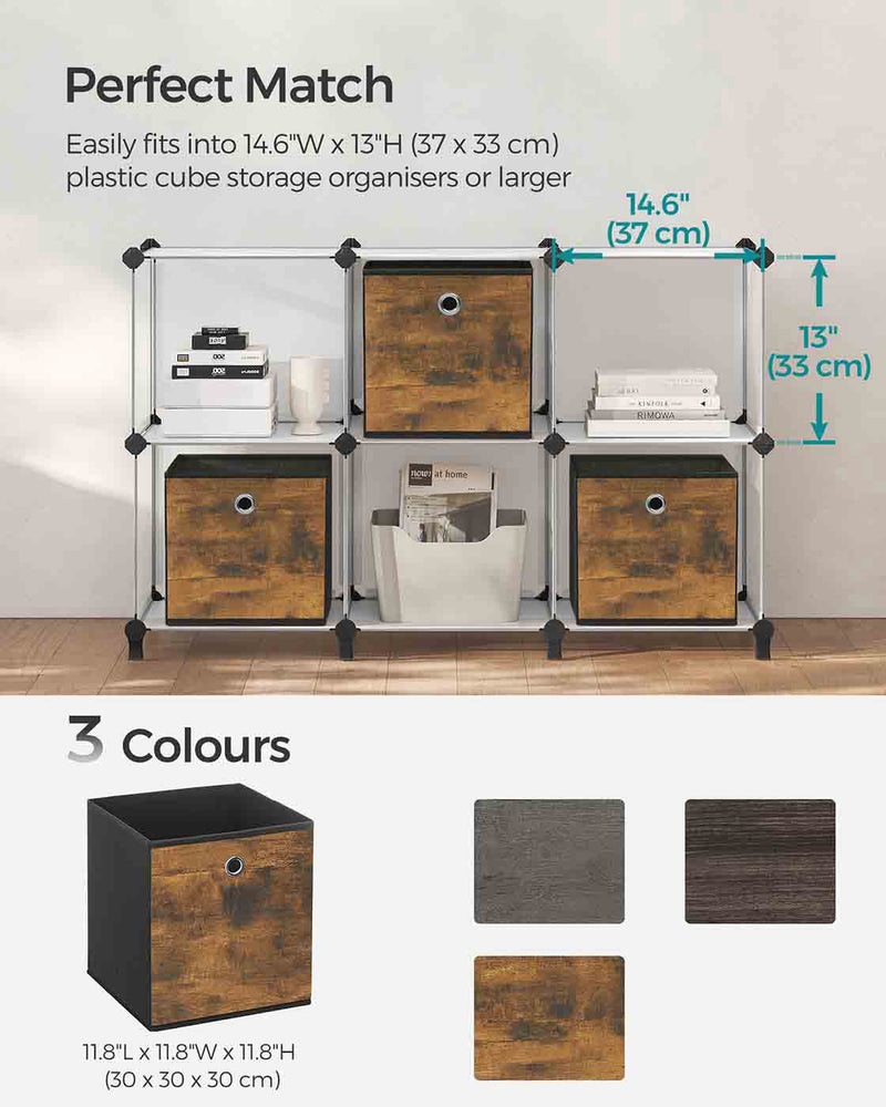 Cubes fitted into a plastic cube organiser, with the three colourways shown below