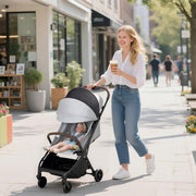 Foldable Baby Stroller with Adjustable Recline and Storage Basket Lightweight Light Grey AOSOM