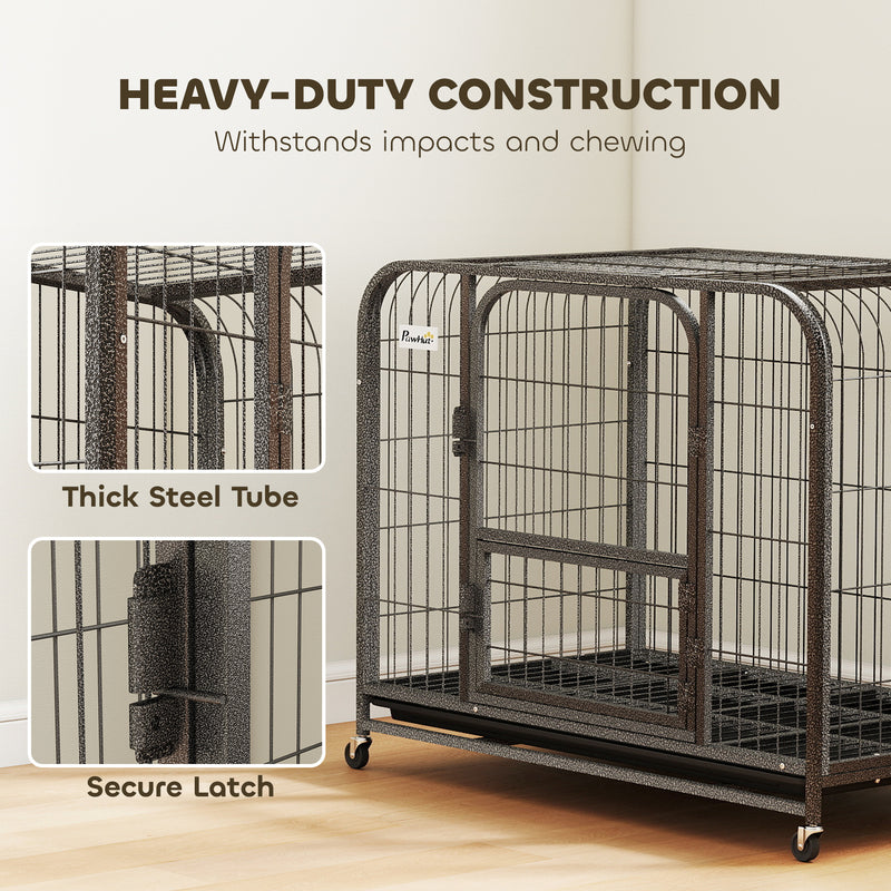 Steel Dog Crate for Small and Medium Dogs with Triple Doors and Removable Tray Black Pawhut