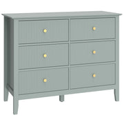 Green 6 Drawer Chest of Drawers With Fluted Drawer Fronts and Gold Knobs - 100x40x78cm Homcom