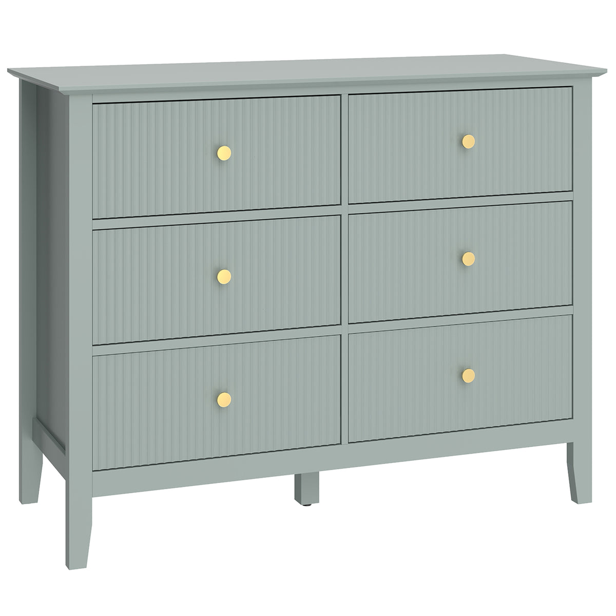 Green 6 Drawer Chest of Drawers With Fluted Drawer Fronts 100x40x78cm ...