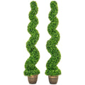 Artificial Spiral Boxwood Trees Set of 2 for Easy Care Indoor or Outdoor Greenery Green AOSOM