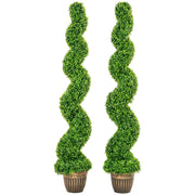 Artificial Spiral Boxwood Trees Set of 2 for Easy Care Indoor or Outdoor Greenery Green AOSOM