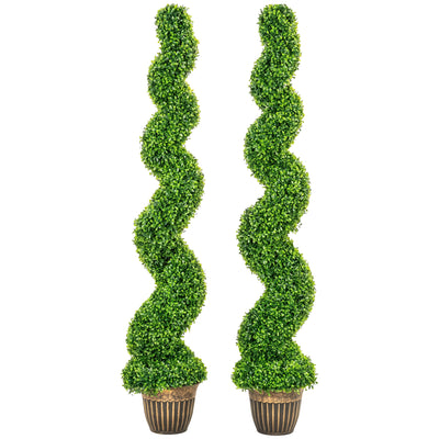Artificial Spiral Boxwood Trees Set of 2 for Easy Care Indoor or Outdoor Greenery Green AOSOM