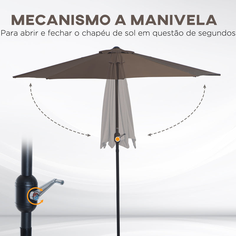 Brown 2.7m Half Parasol Garden Umbrella With Steel Ribs For Balcony Or Patio Shade