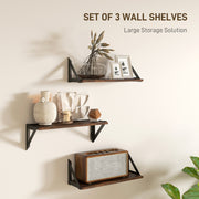 Set of 3 Rustic Brown Floating Wall Shelves for Living Room Bedroom Entryway by HOMCOM