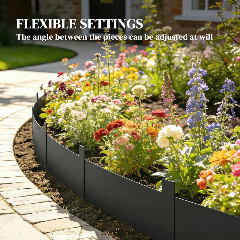 Metal Garden Border Fence Easy Fit Flexible Panels for Neat Flowerbeds and Paths Black AOSOM