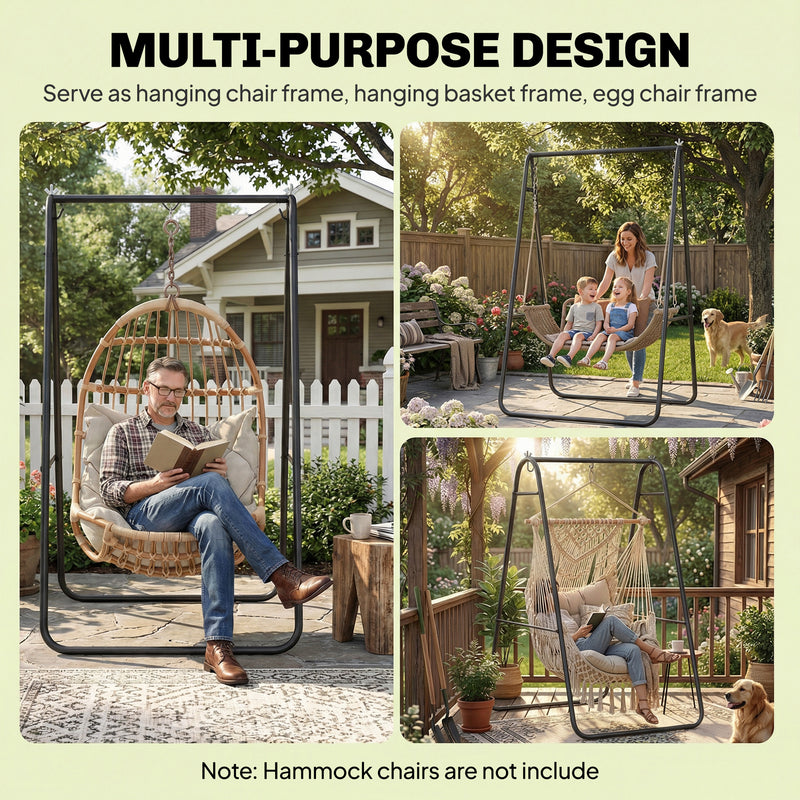 Hammock Chair Stand for Indoor or Outdoor Relaxation with Weather Resistant Steel Frame Black AOSOM