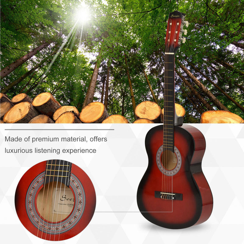 Three Quarter Acoustic Guitar Set For Beginners With Carry Case Ideal For Learning Red AOSOM