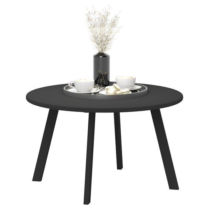 Black Round Garden Coffee Table 70cm with Metal Frame and Non Slip Feet by Outsunny