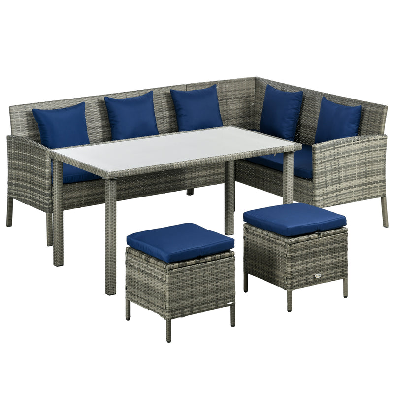 5 Piece Rattan Garden Dining Set With Cushions Dark Blue by Outsunny