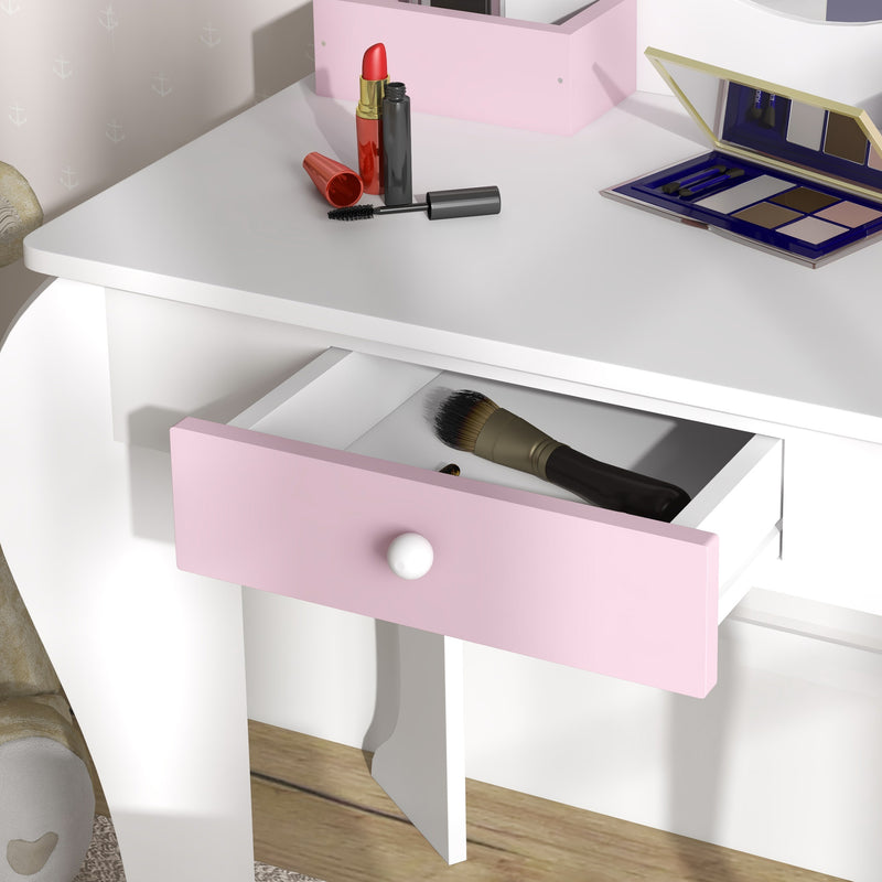 Kids Unicorn Dressing Table Set With Mirror And Stool Ideal For Bedroom Play White