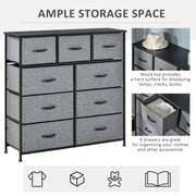 Nine Drawer Storage Dresser With Fabric Bins For Bedroom or Living Room, Grey