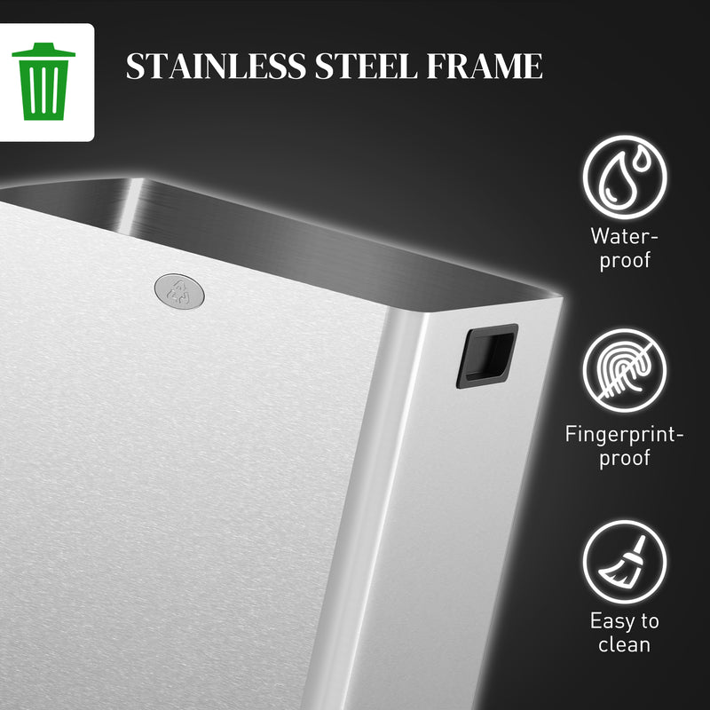 40L Dual Compartment Kitchen Recycling Bin with Deodorisers for Home Use, Silver Tone