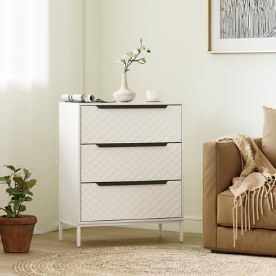3 Drawer Fabric Dresser with Aluminium Handles Ideal for Bedroom Storage White