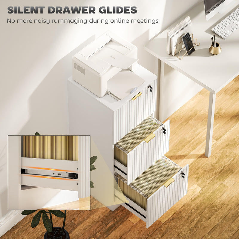 Filing Cabinet with Lockable Drawers and Printer Shelf for Home Office Organisation White AOSOM