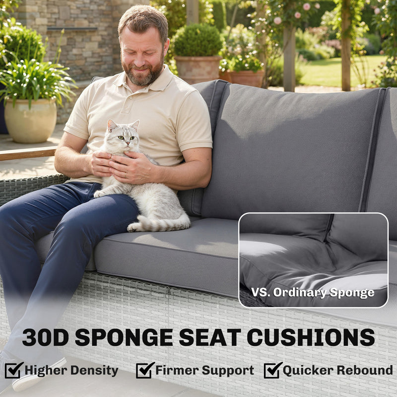 3 Seater Rattan Garden Sofa with Deep Cushions for Comfortable Outdoor Relaxing Grey