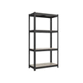 Songmics 4-tier steel shelving unit in greige and black, studio shot
