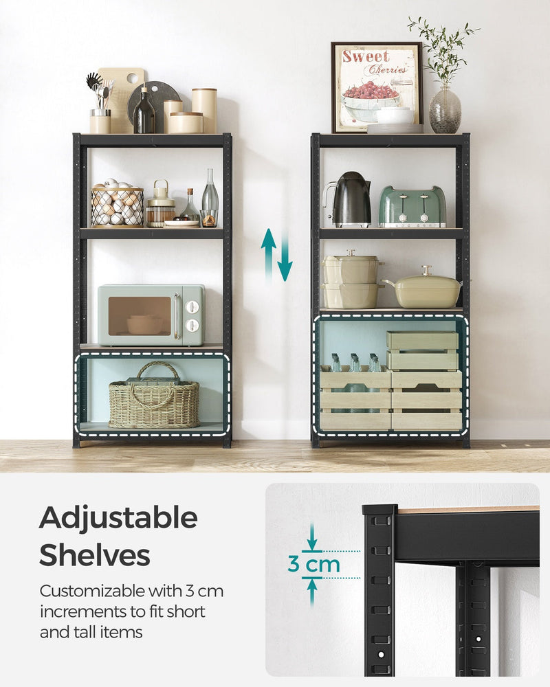 Songmics shelving unit styled as kitchen and plant stands with adjustable shelf heights