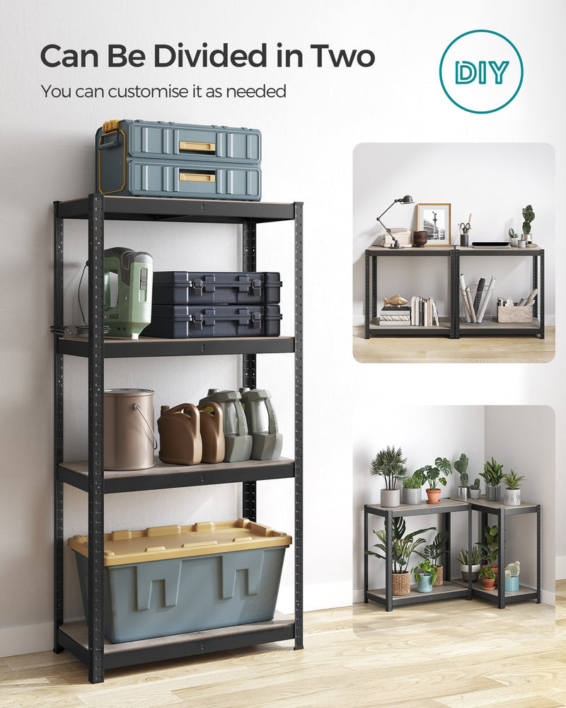 Songmics shelving unit divided into two smaller shelving units for flexible use