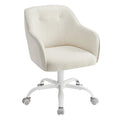 Sherpa fabric swivel office chair in Cappuccino Beige with armrests and a white 5-star base