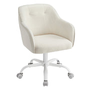 Sherpa fabric swivel office chair in Cappuccino Beige with armrests and a white 5-star base