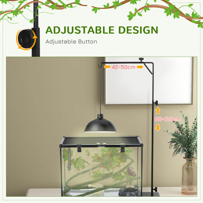 Adjustable Reptile Lamp Stand with Hook and Stable Base for Terrariums Black AOSOM