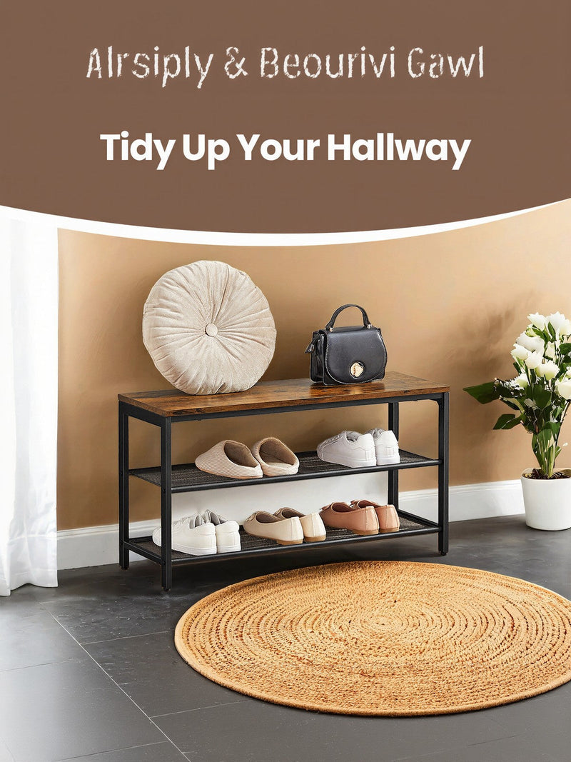 Vasagle shoe bench - close-up of mesh shelf and cushioned seat