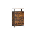 Vasagle shoe cabinet with 2 flip doors in rustic brown and black on a white background