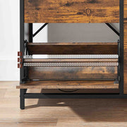 Open flip door showing the inner shelf and hinge above a wooden floor