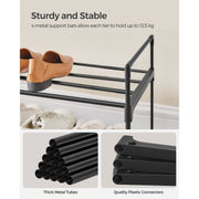 Close-up of the metal support bars on the Songmics shoe shelf, holds 12.5kg per tier