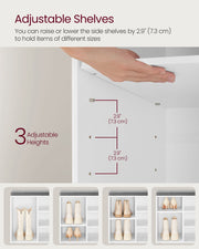 Feature panel explaining the side shelves can be raised or lowered by 7.3 cm