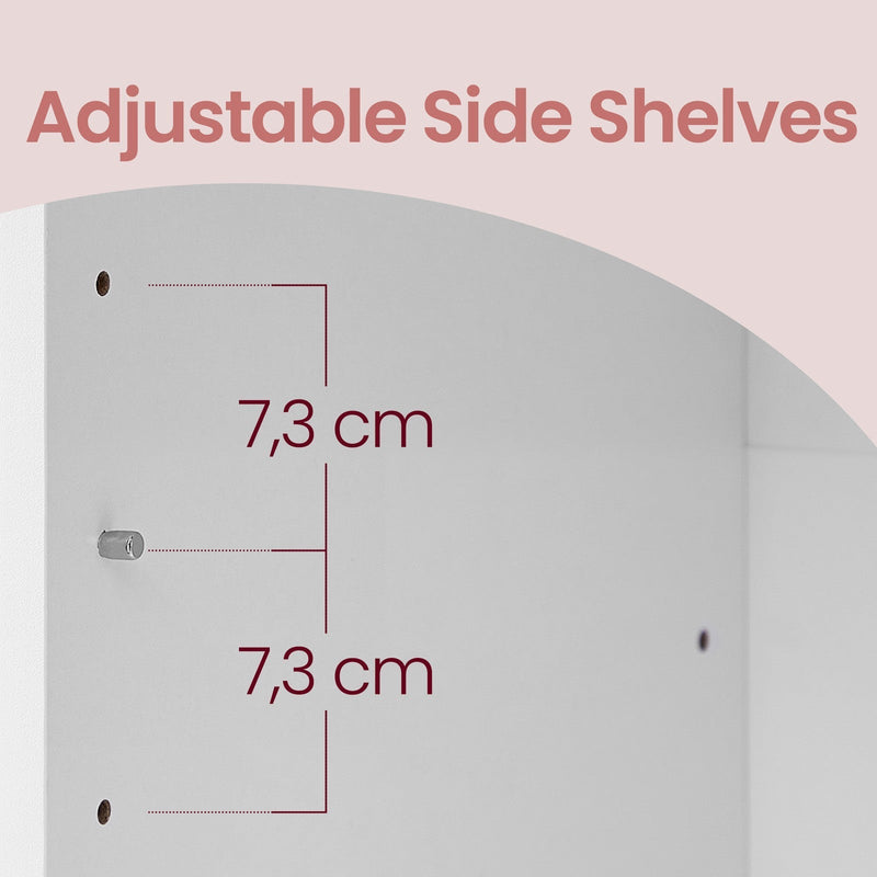 Close-up of adjustable side shelf pegs, 7.3cm spacing