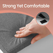 Close-up demo of the cushion fabric being lifted to show the hook-and-loop fastening strips underneath
