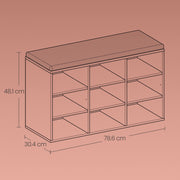 Labelled dimensions diagram of the bench showing 78.6 cm length, 30.4 cm depth and 48.1 cm height