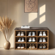 Vasagle shoe bench styled in a hallway entryway