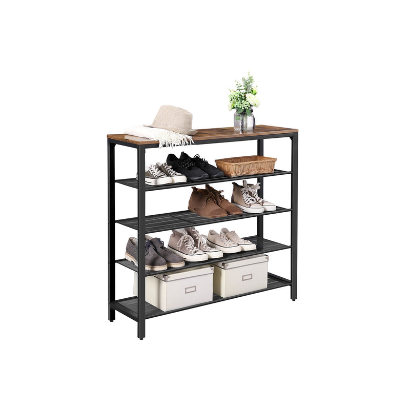 Shoe Storage Organiser with 4 Mesh Shelves, Rustic Brown by Vasagle