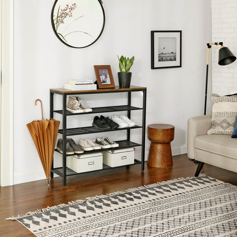 Shoe Storage Organiser with 4 Mesh Shelves, Rustic Brown by Vasagle