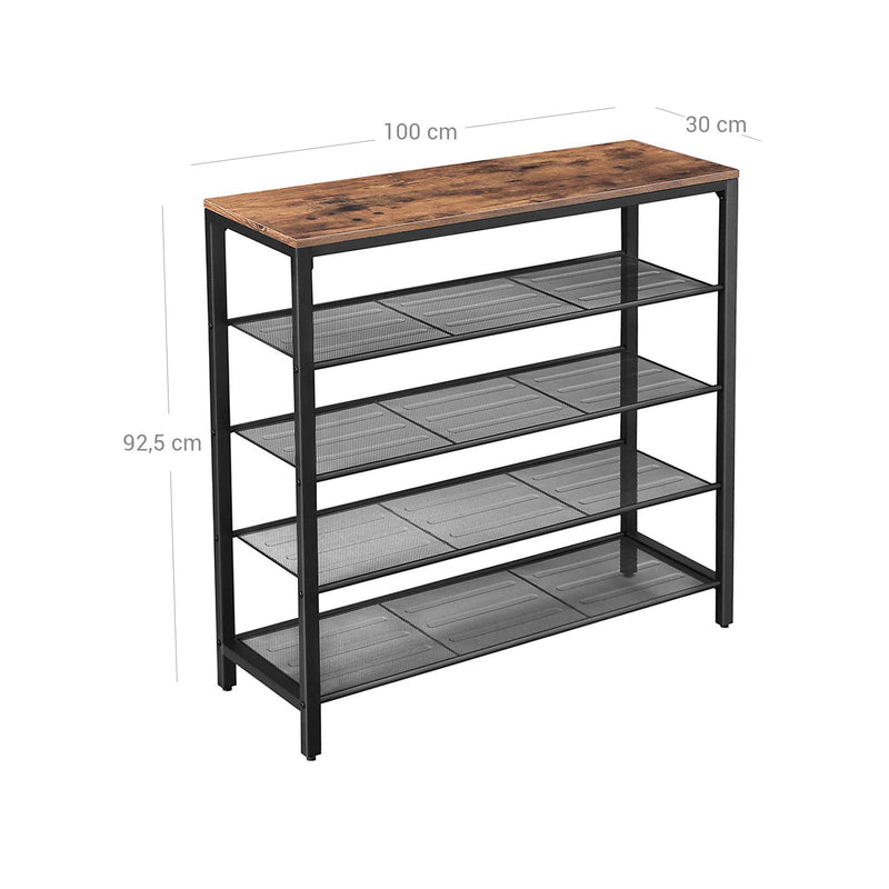 Shoe Storage Organiser with 4 Mesh Shelves, Rustic Brown by Vasagle