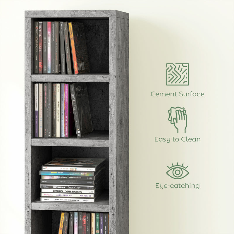 CD Storage Tower for 204 Discs Space Saving 12 Tier Unit for Organised Home Cement Grey