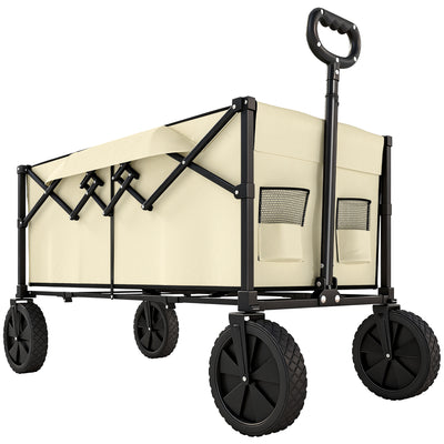 Folding Festival Trolley for Easy Transport of Camping Gear and Garden Tools Khaki Outsunny