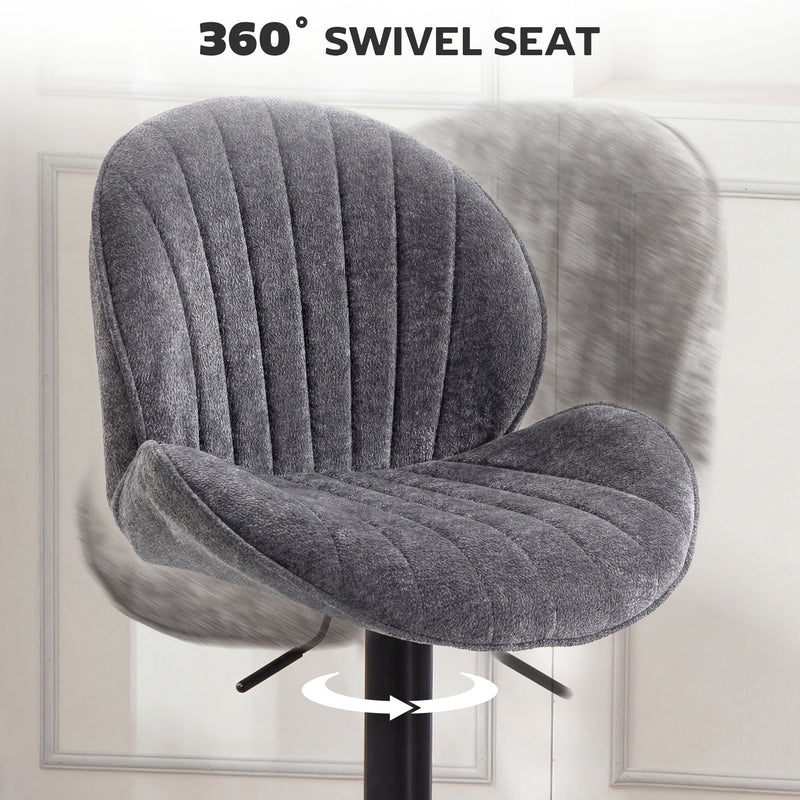 Adjustable Swivel Bar Stools with Curved Backrest for Kitchen Counters Grey and Black AOSOM