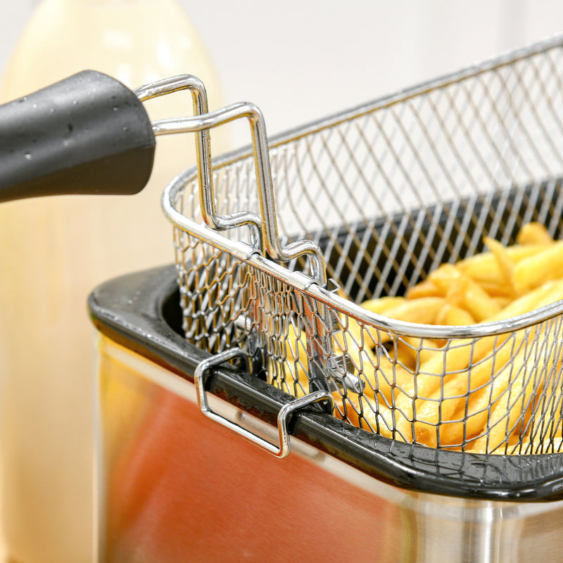 3 Litre Deep Fat Fryer with Timer Adjustable Temperature and Viewing Window Silver