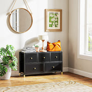 Black Faux Leather Chest of 5 Drawers With Gold Handles by HOMCOM