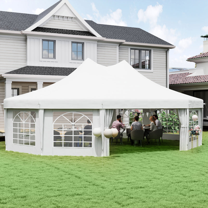 White 10 Sided Decagonal Garden Gazebo Marquee Party Tent with Heavy Duty Frame by Outsunny