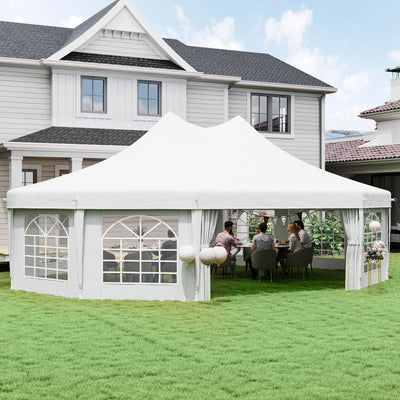 White 10 Sided Decagonal Garden Gazebo Marquee Party Tent with Heavy Duty Frame by Outsunny
