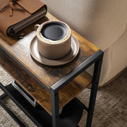 Narrow Side Table with 3 Tier Storage and Magazine Rack for Living Room or Bedroom Ru AOSOM