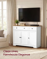 Cloud white sideboard used as a TV stand in a living room