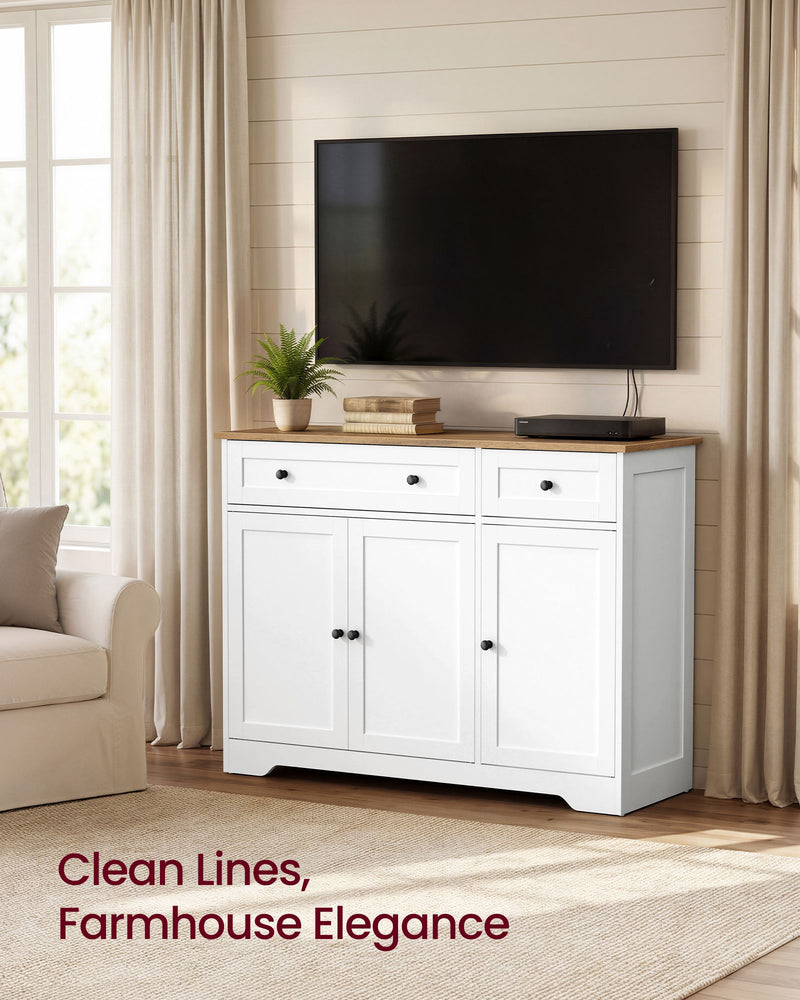 Cloud white sideboard used as a TV stand in a living room