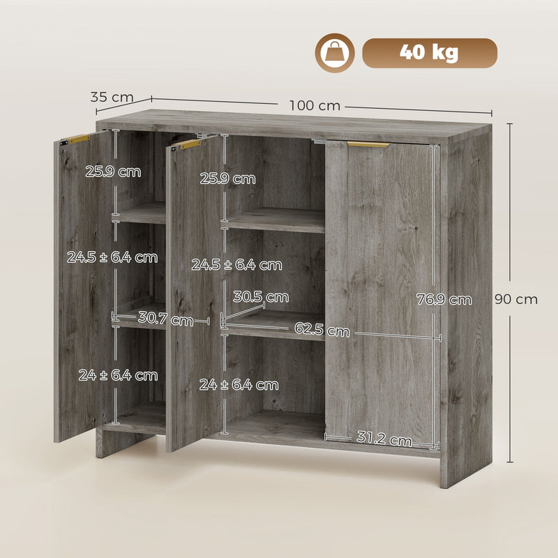 Dimensions diagram of the sideboard showing 100 cm width, 35 cm depth, 90 cm height and 40 kg load
